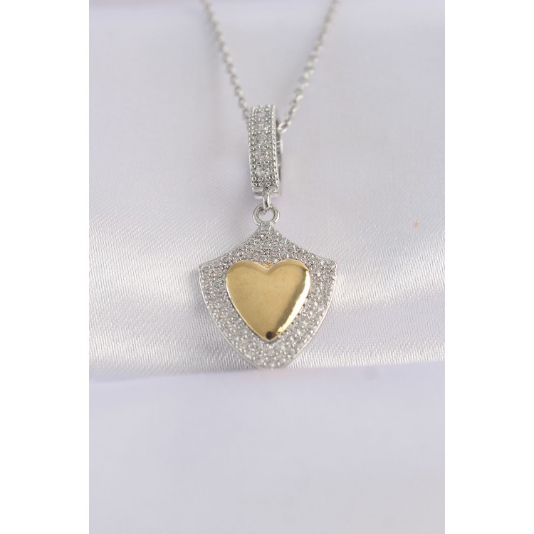 316L Stainless Steel Chain Silver Color Zircon Stone Design Gold Color Heart Necklace - TJ-BKO8661