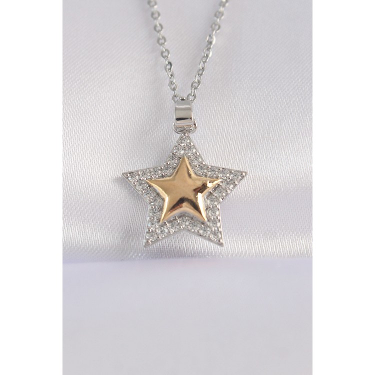 316L Stainless Steel Chain Silver Color Zircon Stone Design Gold Color Star Necklace - TJ-BKO8662