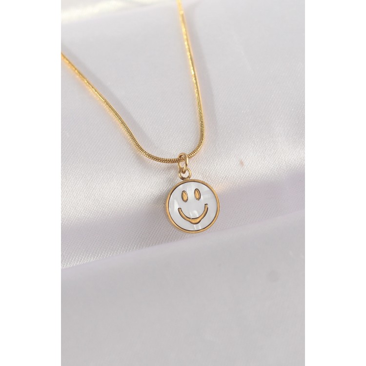 316L Stainless Steel Chain Gold-Tone Marble Pattern Minimal Smile Necklace - TJ-BKO8672