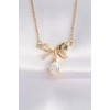 316L Steel Chain Gold-Tone Zircon Stone Drop Detail Bow Necklace - TJ-BKO8690