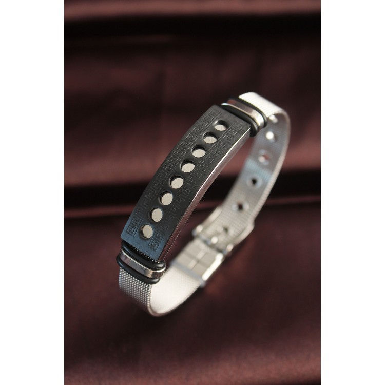 316L Stainless Steel Black Patterned Oval Figure Adjustable Woven Cord Bracelet - TJ-EB3635 316L Stainless Steel Black Patterned Oval Figure Adjustable Woven Cord Bracelet - TJ-EB3635