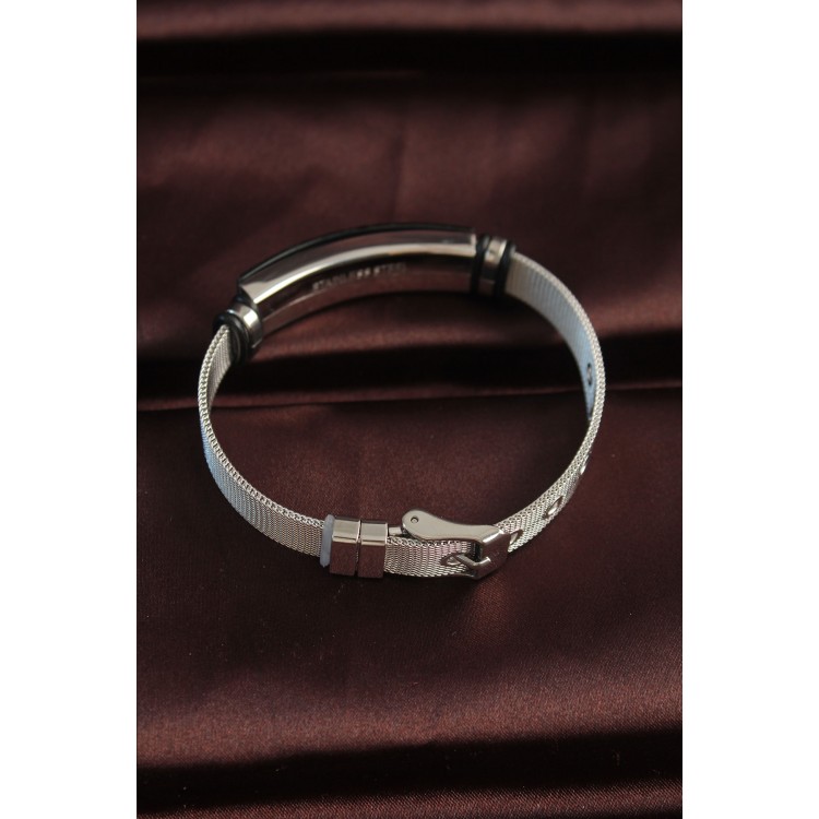 316L Stainless Steel Black Patterned Oval Figure Adjustable Woven Cord Bracelet - TJ-EB3635