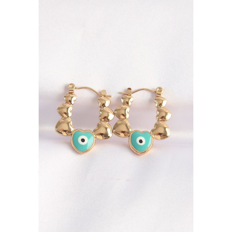 316L Stainless Steel Gold-Colored Blue Nazar Heart-Shaped Earrings - TJ-BKP8948 316L Stainless Steel Gold-Colored Blue Nazar Heart-Shaped Earrings - TJ-BKP8948