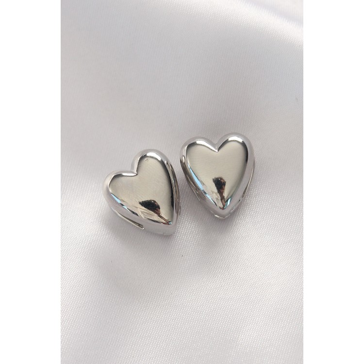 Rice Silver Color Minimal Curved Heart Earrings - TJ-BKP8969 Rice Silver Color Minimal Curved Heart Earrings - TJ-BKP8969