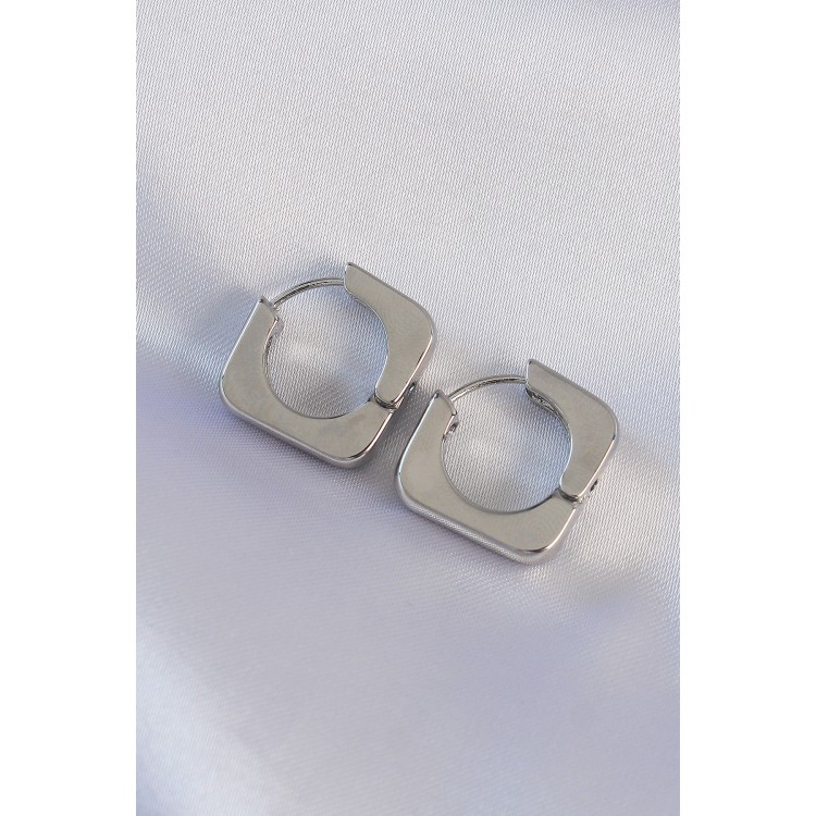 Brass Silver Color Square Earrings - TJ-BKP8987 Brass Silver Color Square Earrings - TJ-BKP8987