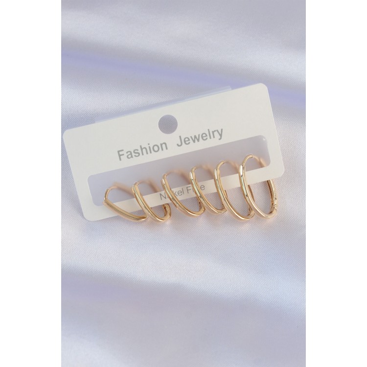 Gold-Colored Thin Oval Earring Set - TJ-BKP8988 Gold-Colored Thin Oval Earring Set - TJ-BKP8988