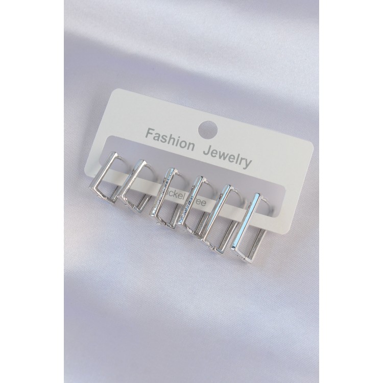 Rectangular Silver-Colored Rice-Shaped Earring Set - TJ-BKP8995