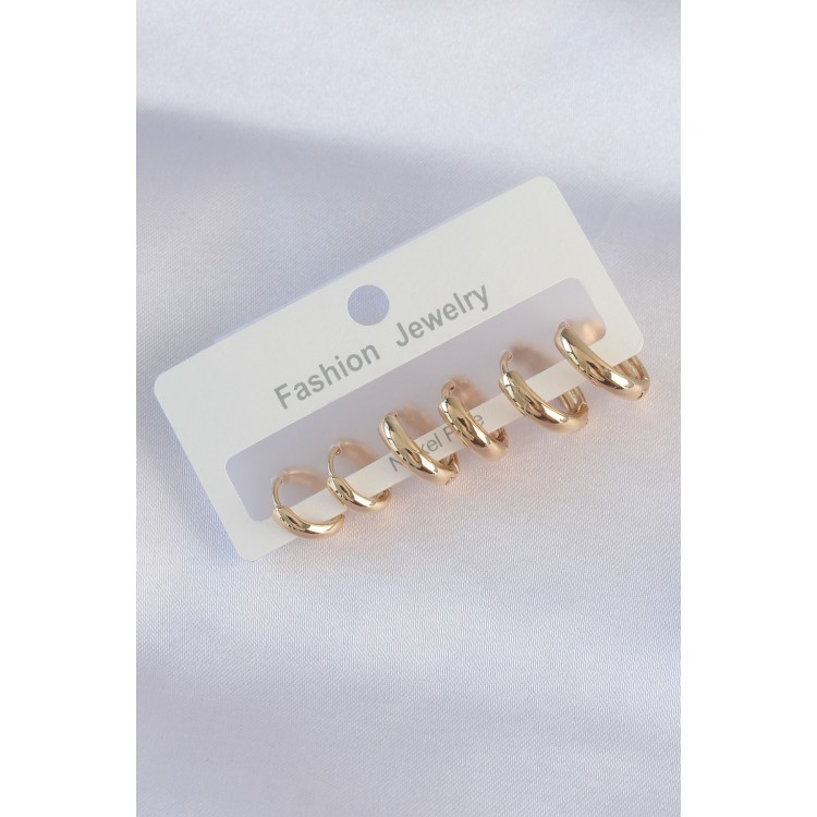 Gold-Colored Oval Curved Earring Set - TJ-BKP8996 Gold-Colored Oval Curved Earring Set - TJ-BKP8996