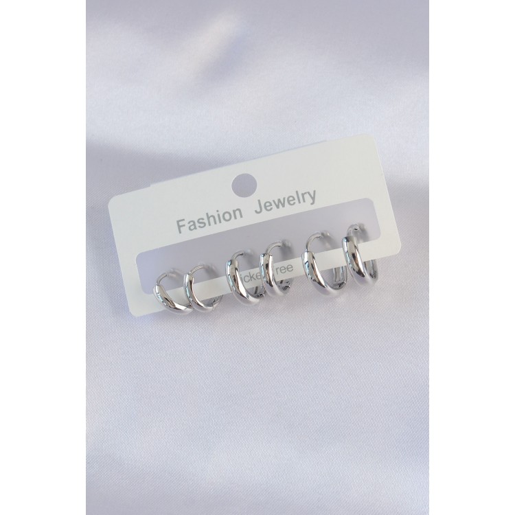 Brass Silver Color Oval Domed Earring Set - TJ-BKP8997