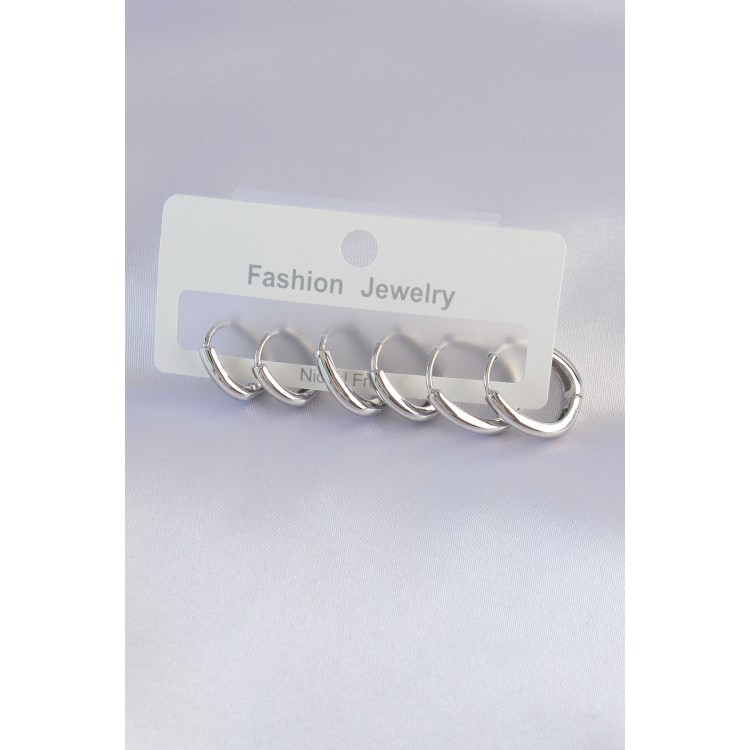 Brass Silver Color Oval Earring Set - TJ-BKP8999