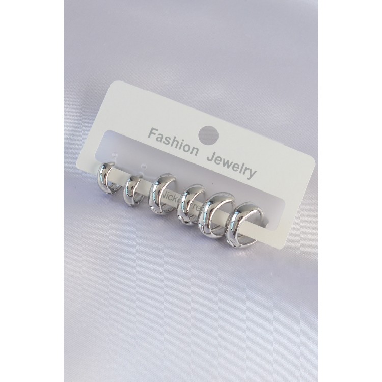 Brass Silver Color Oval Domed Earring Set - TJ-BKP9001