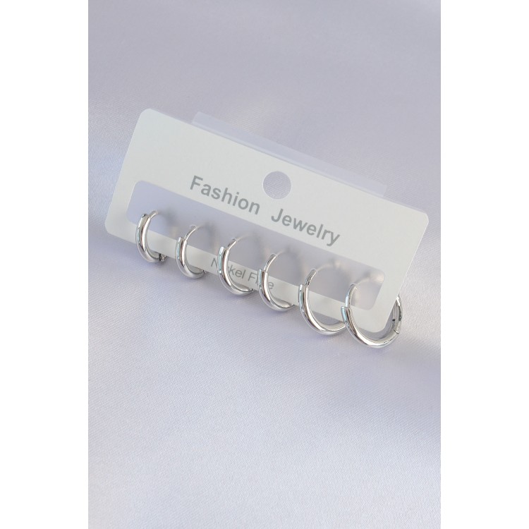 Brass Silver Color Oval Earring Set - TJ-BKP9003