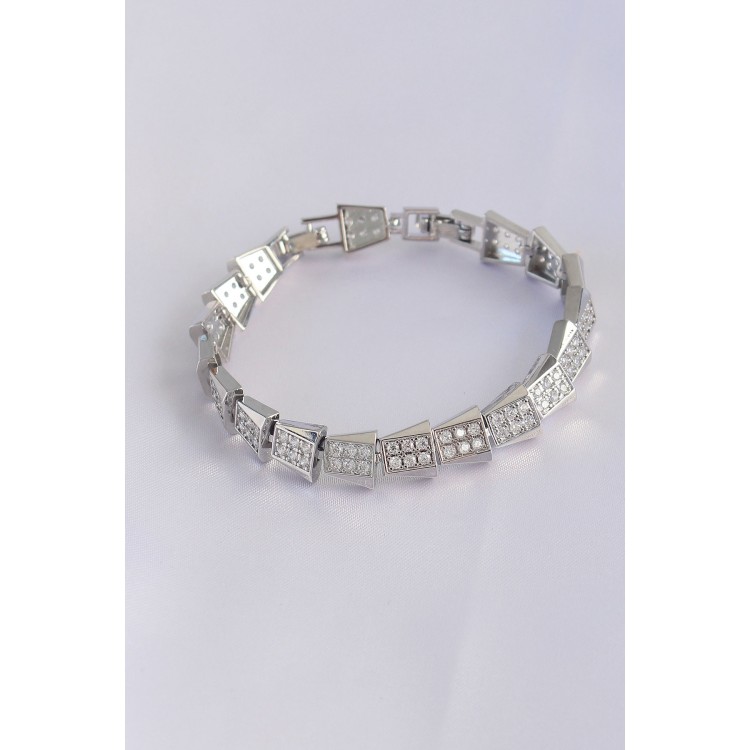 VIP Series Geometric Bracelet with Zircon Stones in Silver Color - TJ-BB6059