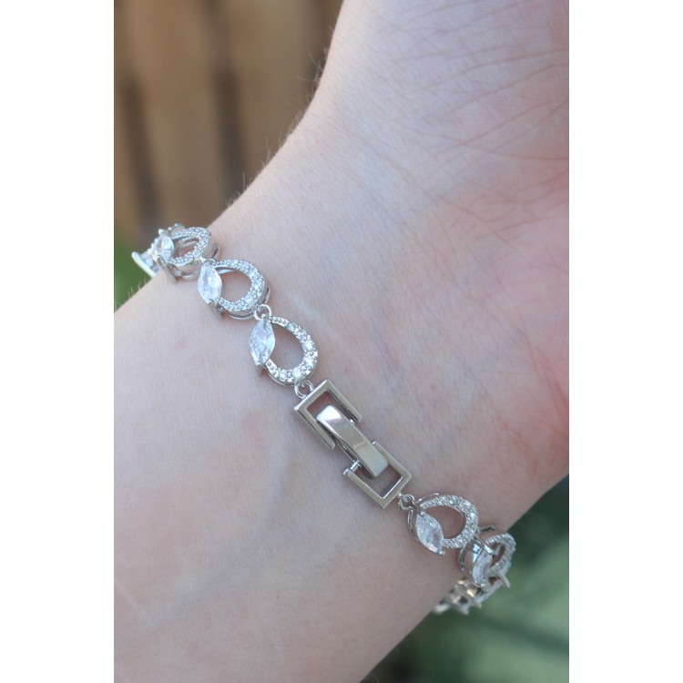 VIP Series Brass Zircon Stone Silver Color Barley Model Bracelet - TJ-BB6062