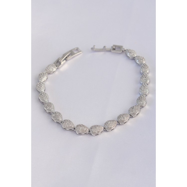 VIP Series Brass Zircon Stone Silver Color Drop Model Bracelet - TJ-BB6065