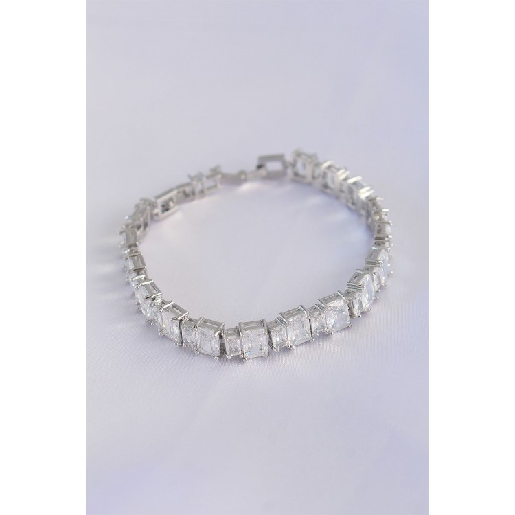 VIP Series Brass Zircon Stone Silver Color Baguette Waterway Model Bracelet - TJ-BB6066