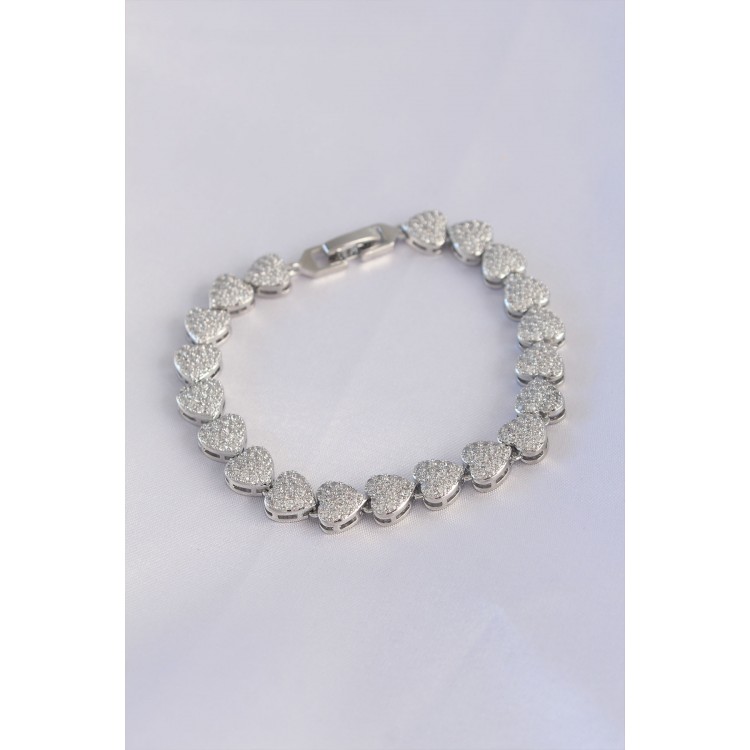 VIP Series Brass Zircon Stone Silver Color Heart Model Bracelet - TJ-BB6067