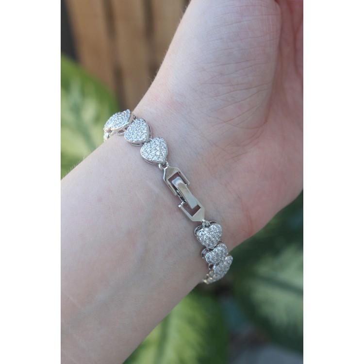 VIP Series Brass Zircon Stone Silver Color Heart Model Bracelet - TJ-BB6067
