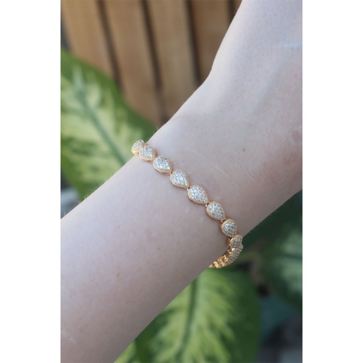 VIP Series Brass Zircon Stone Gold Color Drop Model Bracelet - TJ-BB6077