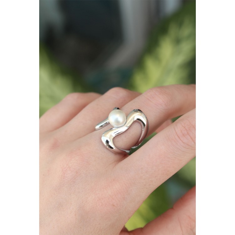 Adjustable Pearl Stone Ring in Silver Color - TJ-BYK3165 Adjustable Pearl Stone Ring in Silver Color - TJ-BYK3165