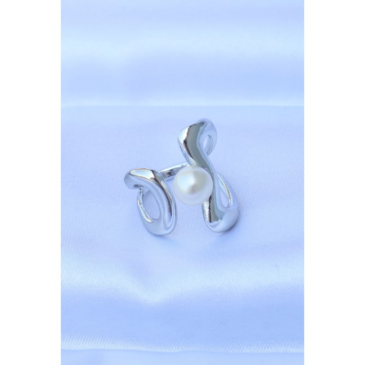 Adjustable Pearl Stone Ring in Silver Color - TJ-BYK3165