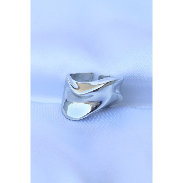 Adjustable Thick Crushed Face Ring in Silver-Colored Brass - TJ-BYK3167