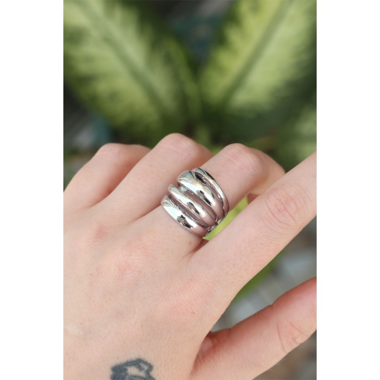 Rice Silver Color Adjustable Ridged Dome Ring - TJ-BYK3169
