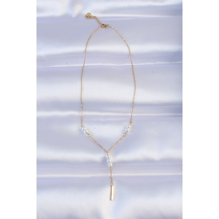 316L Stainless Steel Chain Gold Color Minimal Pearl Stone Dangle Necklace - TJ-BKO8732