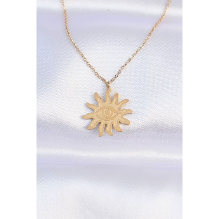 316L Stainless Steel Chain Gold-Tone Sun-Shaped Pendant Necklace - TJ-BKO8734