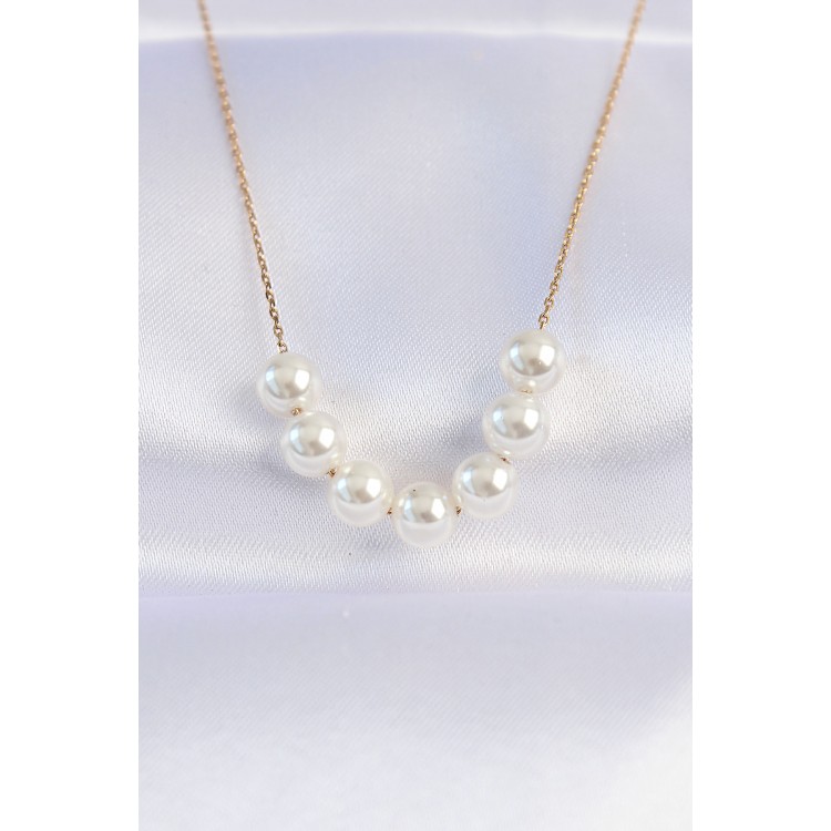 316L Stainless Steel Chain Gold Color Sequential Pearl Stone Necklace - TJ-BKO8735