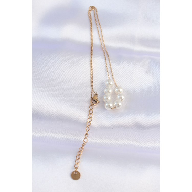 316L Stainless Steel Chain Gold Color Sequential Pearl Stone Necklace - TJ-BKO8735