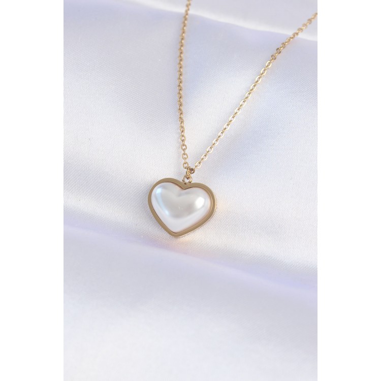 316L Stainless Steel Chain Gold-Colored White Stone Bubble Heart Necklace - TJ-BKO8737