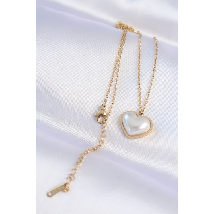 316L Stainless Steel Chain Gold-Colored White Stone Bubble Heart Necklace - TJ-BKO8737