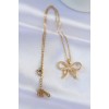 316L Steel Chain Gold Color Zircon Stone Bow Necklace - TJ-BKO8742