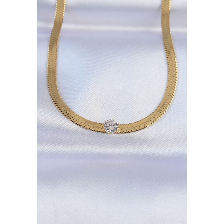 316L Steel Gold Color Single Zircon Stone Italian Chain Necklace - TJ-BKO8747 316L Steel Gold Color Single Zircon Stone Italian Chain Necklace - TJ-BKO8747