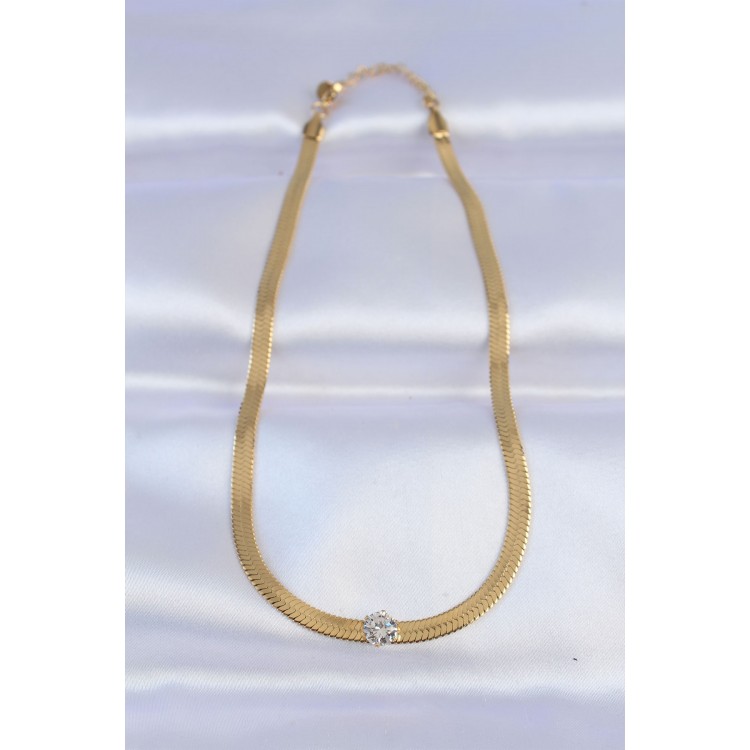 316L Steel Gold Color Single Zircon Stone Italian Chain Necklace - TJ-BKO8747