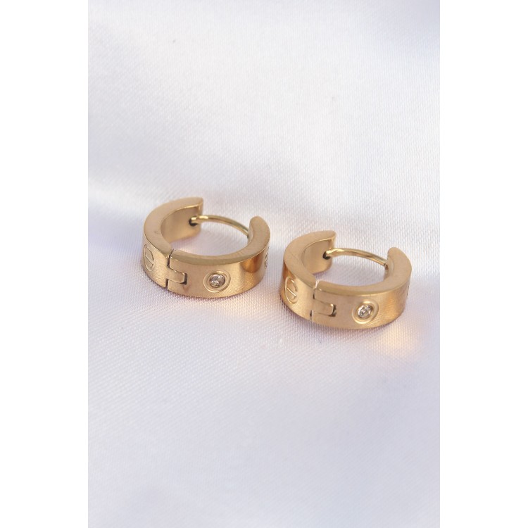 316L Stainless Steel Gold-Colored Zircon Stone Minimalist Hoop Earrings - TJ-BKP9007