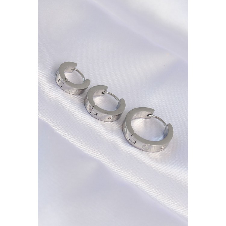 316L Stainless Steel Silver Color Zircon Stone Model 3-Piece Hoop Earrings - TJ-BKP9008
