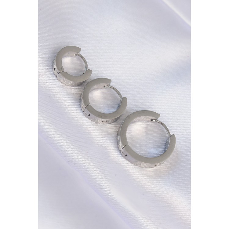 316L Stainless Steel Silver Color Zircon Stone Model 3-Piece Hoop Earrings - TJ-BKP9008