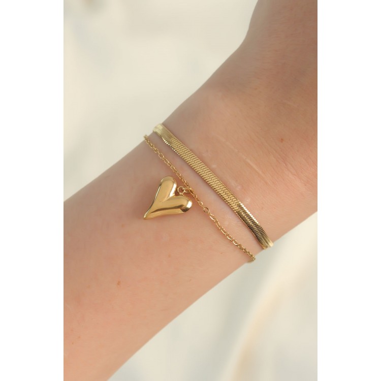 316L Steel Gold Color Italian Chain Heart Model Bracelet - TJ-BB6099