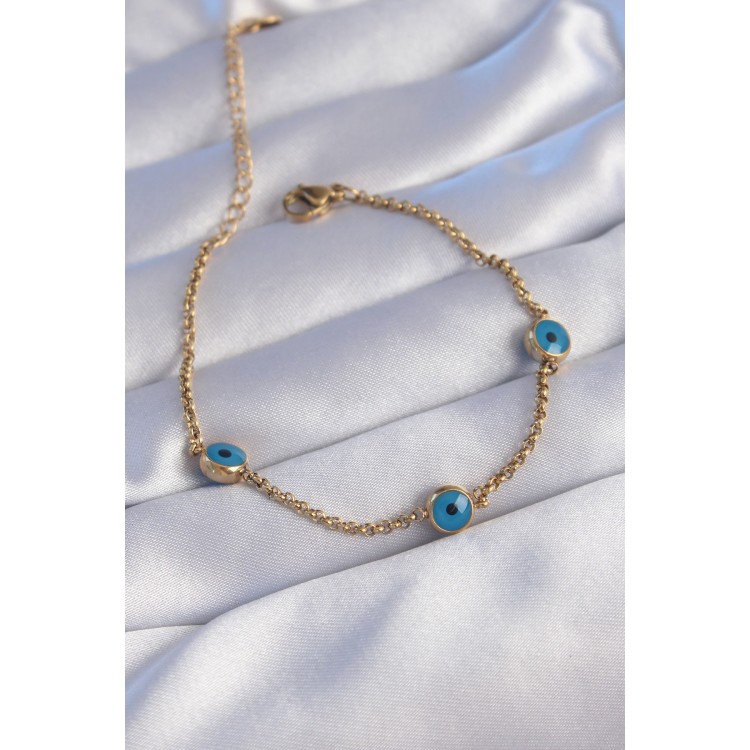 316L Stainless Steel Gold-Colored Evil Eye Bead Design Bracelet - TJ-BB6100