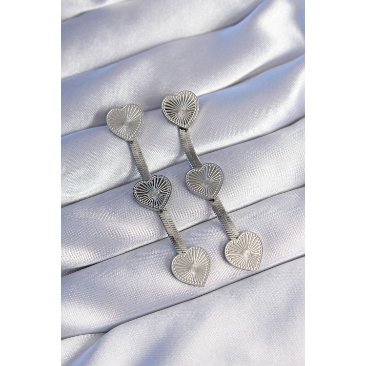 316L Stainless Steel Silver-Colored Long Italian Chain Detailed Heart Earrings - TJ-BKP9023
