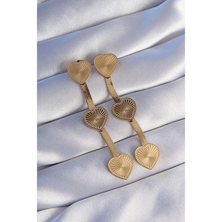 316L Steel Gold Color Long Italian Chain Detailed Heart Earrings - TJ-BKP9024