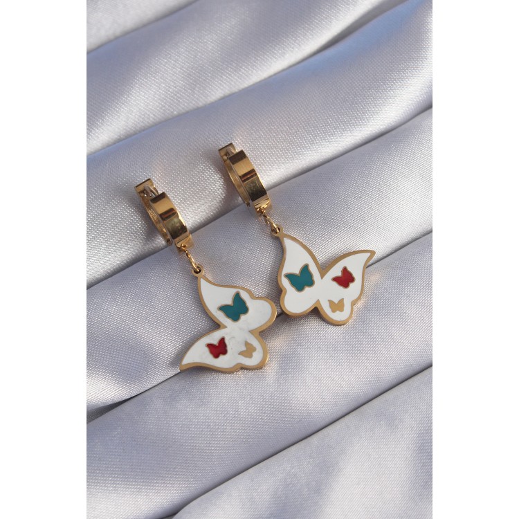 316L Stainless Steel Gold-Colored Enameled Butterfly Earrings - TJ-BKP9027 316L Stainless Steel Gold-Colored Enameled Butterfly Earrings - TJ-BKP9027