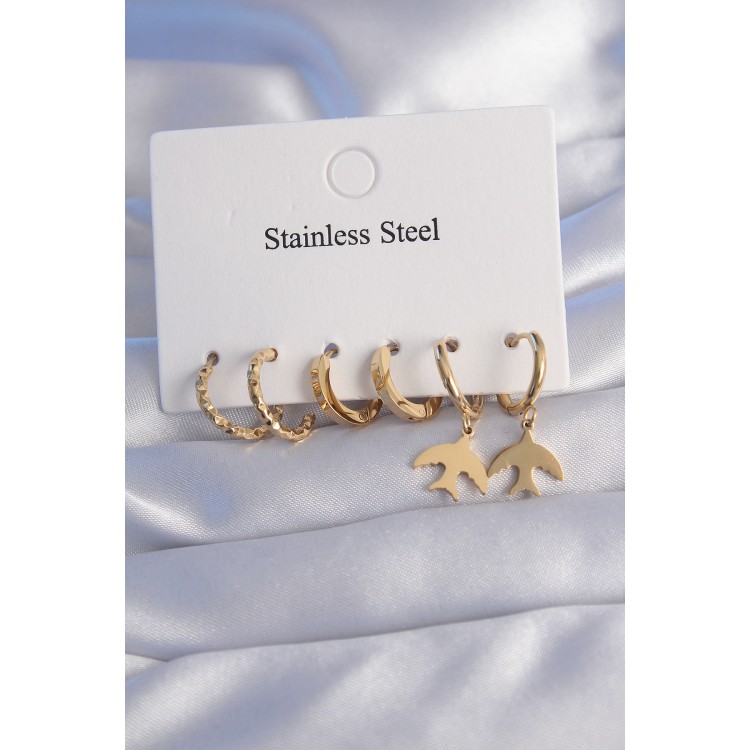 316L Steel Gold Color Oval Design Bird Model Earring Set - TJ-BKP9030 316L Steel Gold Color Oval Design Bird Model Earring Set - TJ-BKP9030