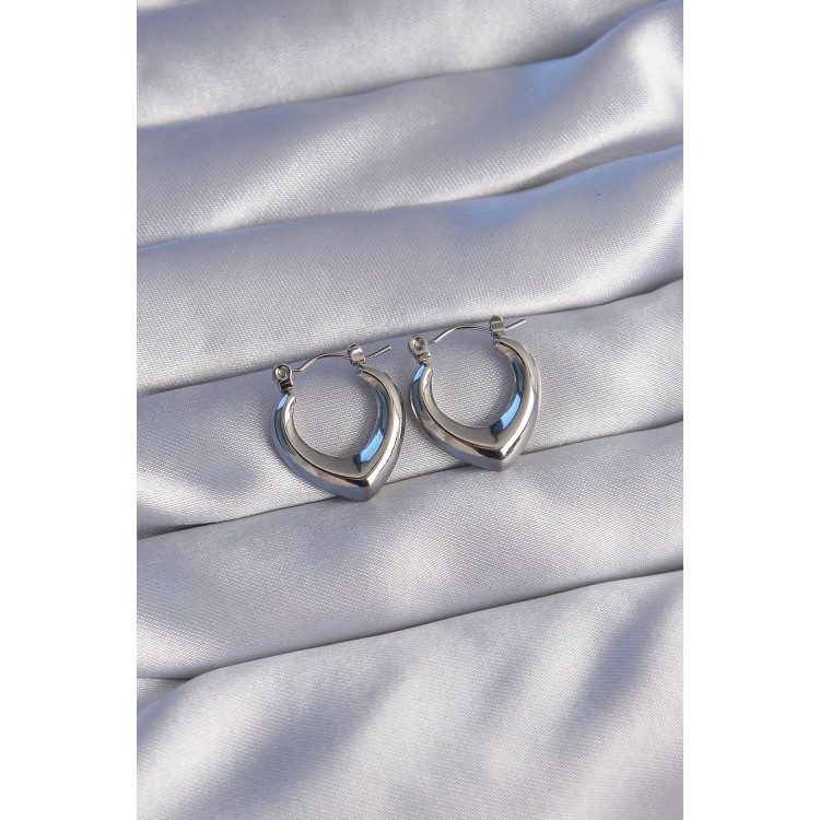 316L Stainless Steel Silver-Colored Oval Design Earrings - TJ-BKP9036