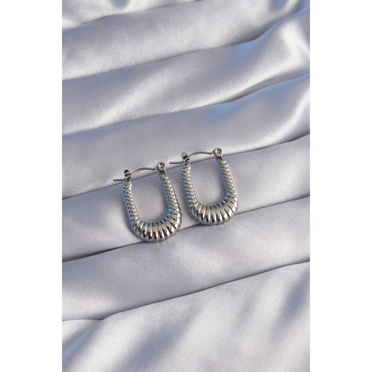 316L Stainless Steel Silver-Colored Rectangular Design Stud Earrings - TJ-BKP9040