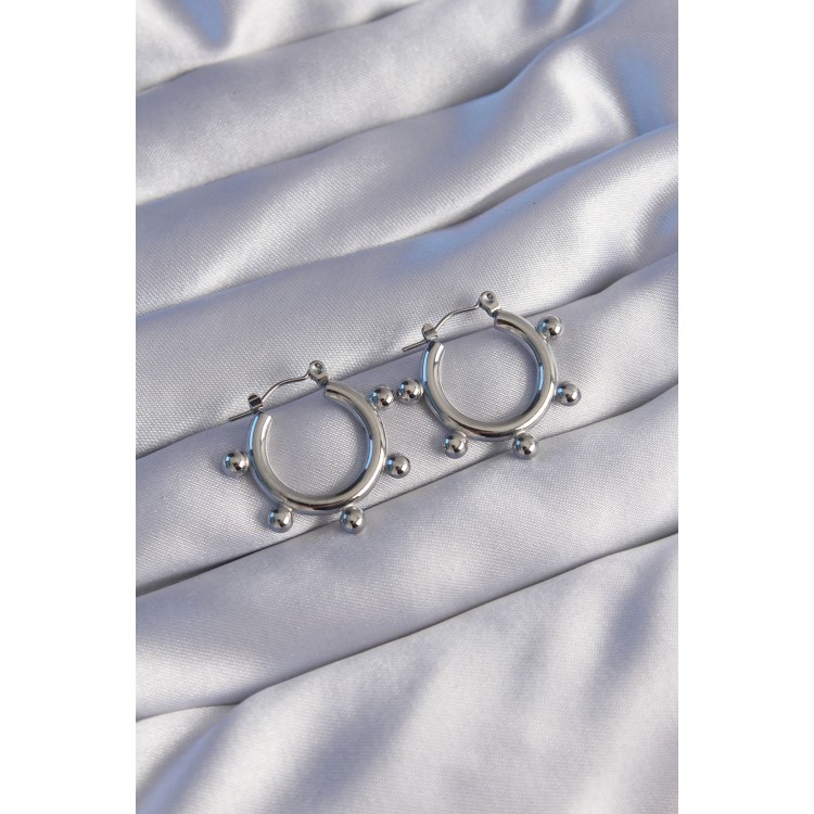 316L Stainless Steel Silver Color Bead Design Oval Earrings - TJ-BKP9043 316L Stainless Steel Silver Color Bead Design Oval Earrings - TJ-BKP9043