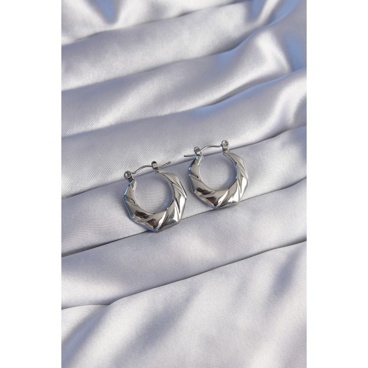 316L Stainless Steel Silver-Colored Curved Geometric Design Earrings - TJ-BKP9045 316L Stainless Steel Silver-Colored Curved Geometric Design Earrings - TJ-BKP9045