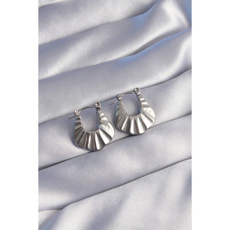 316L Stainless Steel Silver-Tone Embossed Look Earrings - TJ-BKP9046
